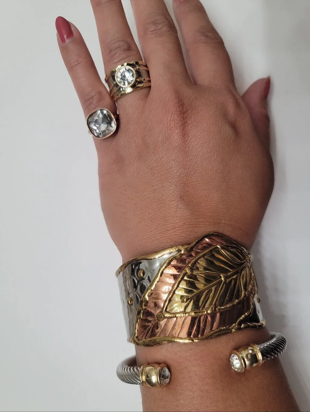 Premier Designs Ring, Rose Goldtone with Bevel Set Cushion Cut Crystal, Size 4.5